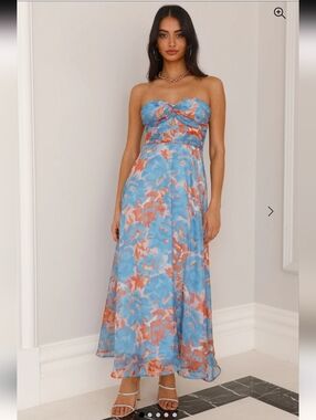 Hello Molly Love Fantasy Strapless Floral Midi Dress Blue Coral Large Formal